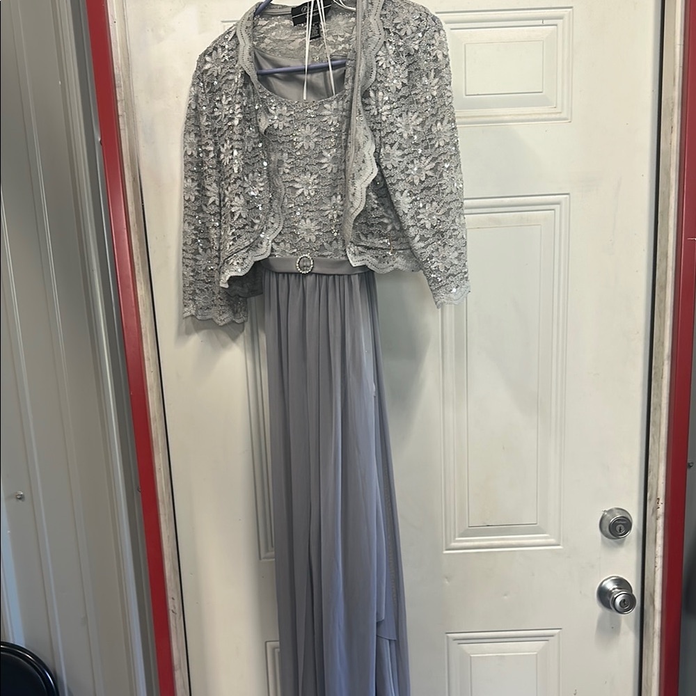 Elegant Gray Lace Dress with Jacket